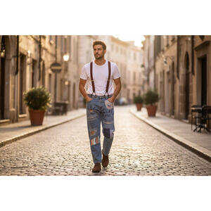 Polo Ralph Lauren Upcycled Men Jeans 38x30 Patchwork Distressed ripped graffiti